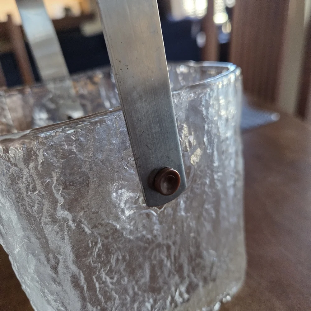Mid Century Hoya Japan Glacier Ice Bucket With Stainless Steel Handle